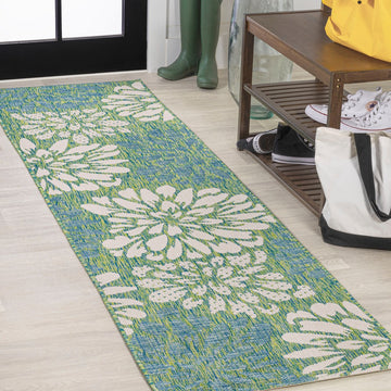Zinnia Modern Floral Textured Weave Indoor/outdoor Runner Rug